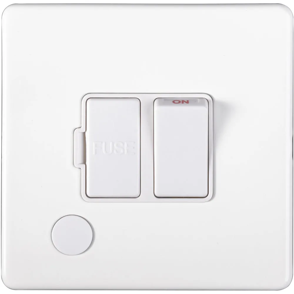 1 Gang 13A Switched Fuse Spur & Flex Outlet SCREWLESS MATT WHITE Isolation