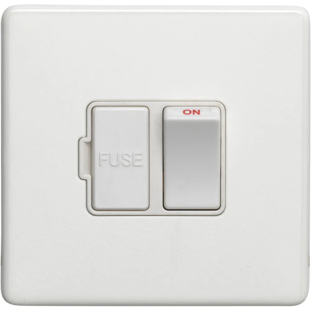 1 Gang 13A Switched Fuse Spur SCREWLESS MATT WHITE Rocker Mains Isolation Plate