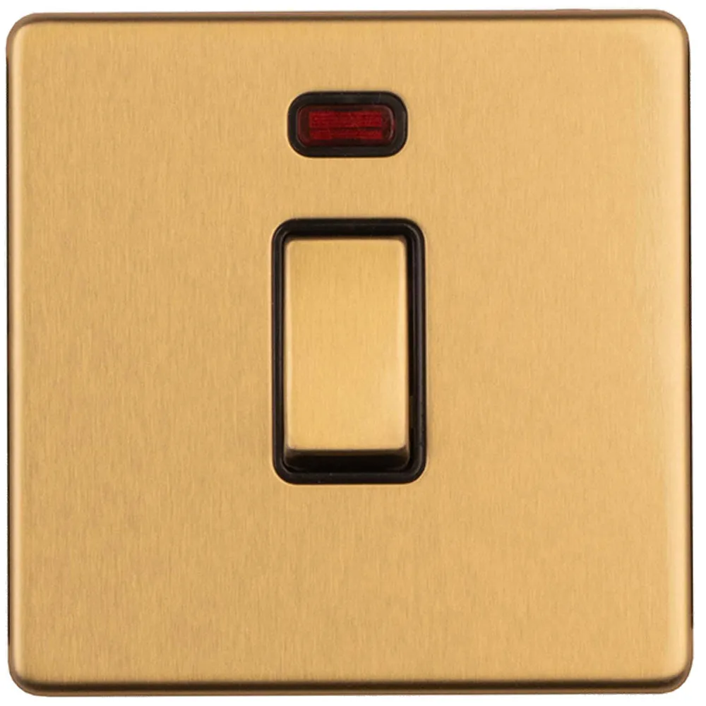 1 Gang 20A Single Light Switch & Neon SCREWLESS SATIN BRASS 2 Way Rocker Plate