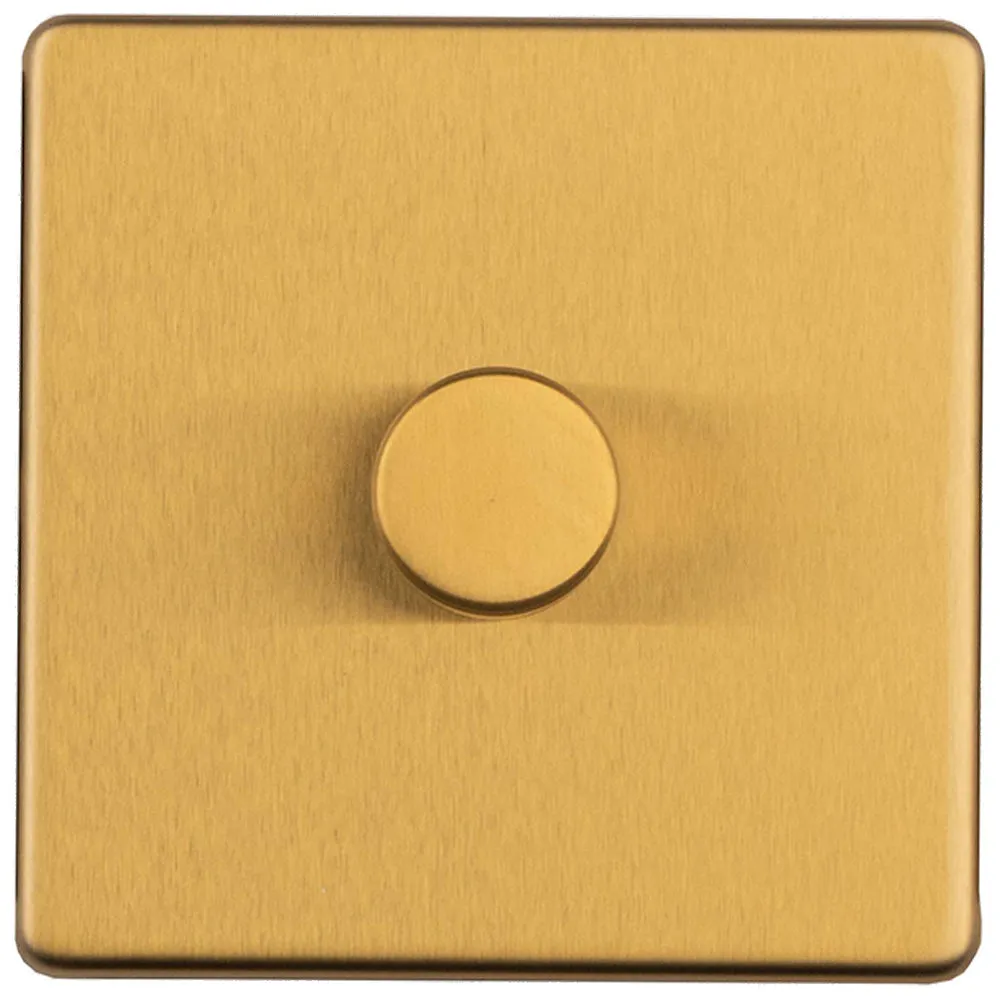 1 Gang Rotary Dimmer Switch 2 Way LED SCREWLESS SATIN BRASS Light Dimming Wall