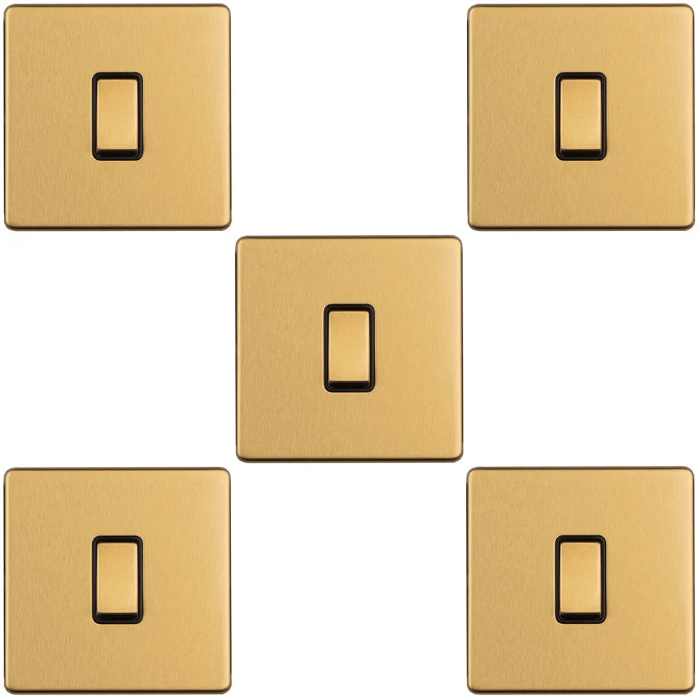 5 PACK 1 Gang Single Light Switch SCREWLESS SATIN BRASS 2 Way 10A Slim Rocker