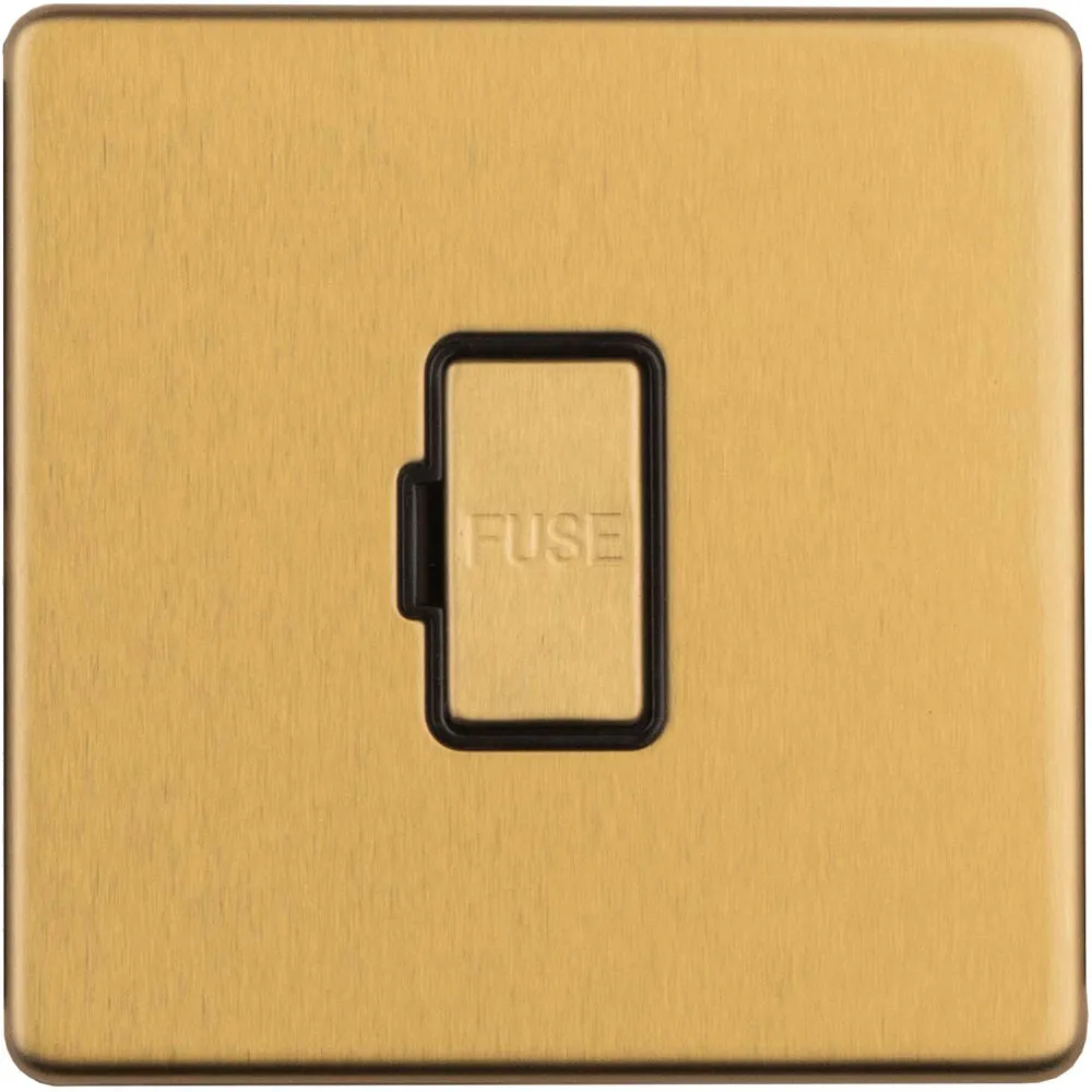1 Gang 13A Unswitched Fuse Spur SCREWLESS SATIN BRASS Rocker Mains Isolation