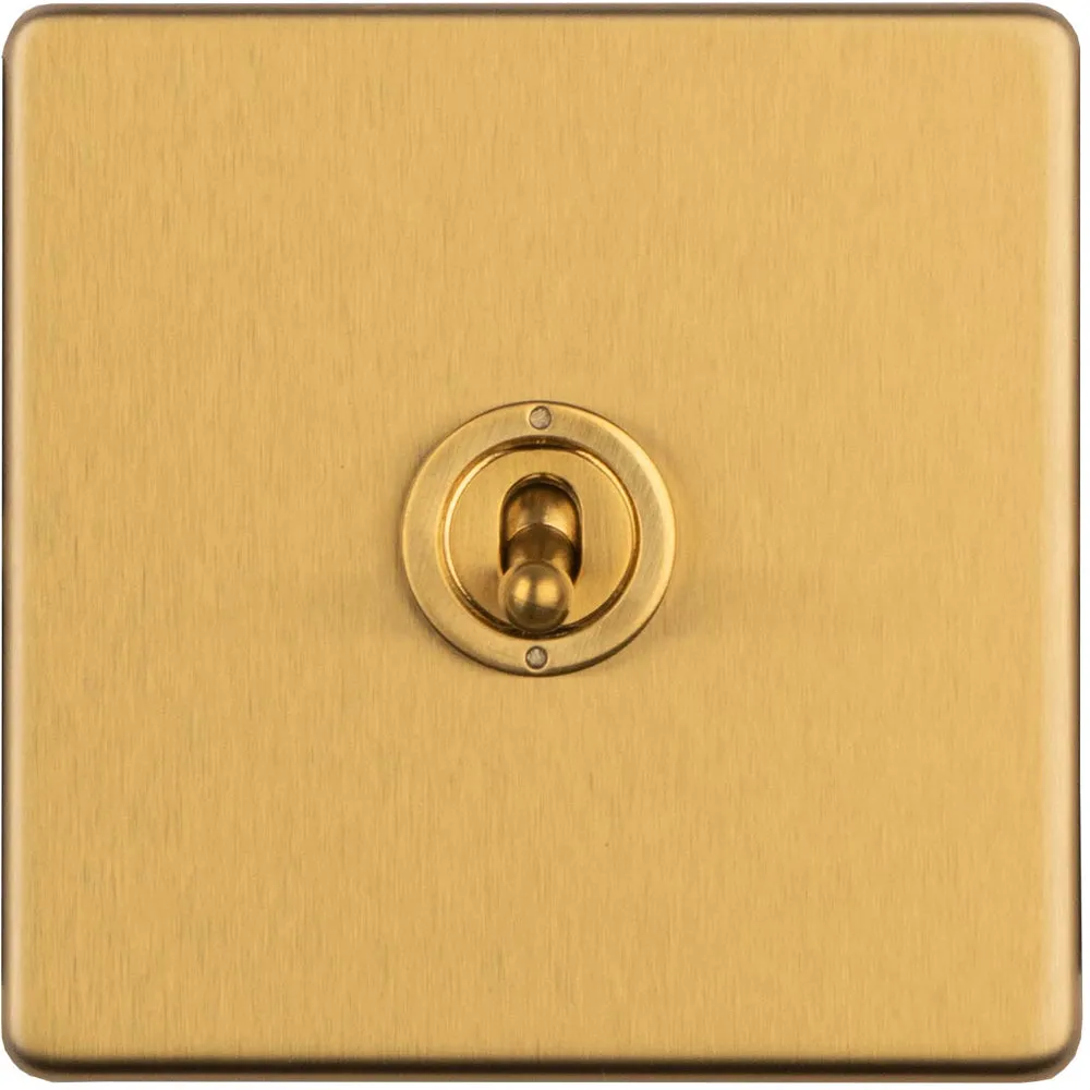 1 Gang Single Retro Toggle Light Switch SCREWLESS SATIN BRASS 10A 2 Way Lever