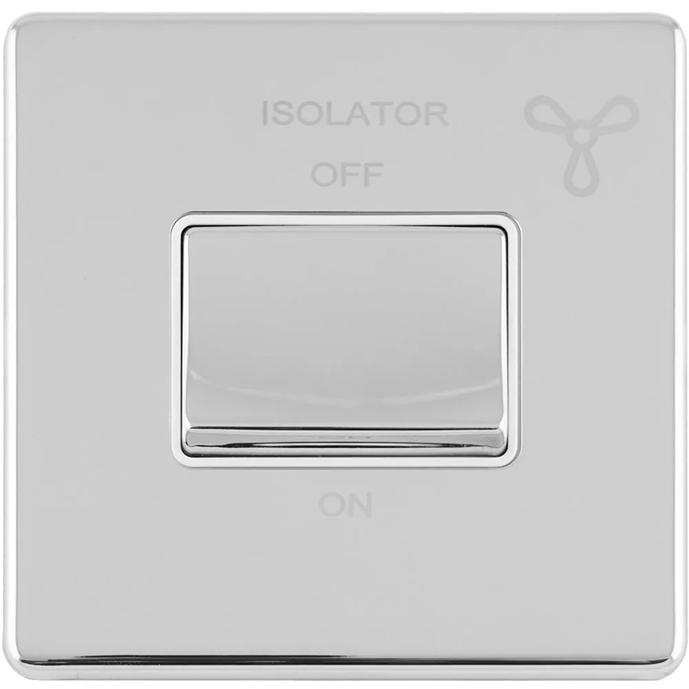 SCREWLESS 6A Extractor Fan Isolator Switch POLISHED CHROME 3 Pole Shower Plate