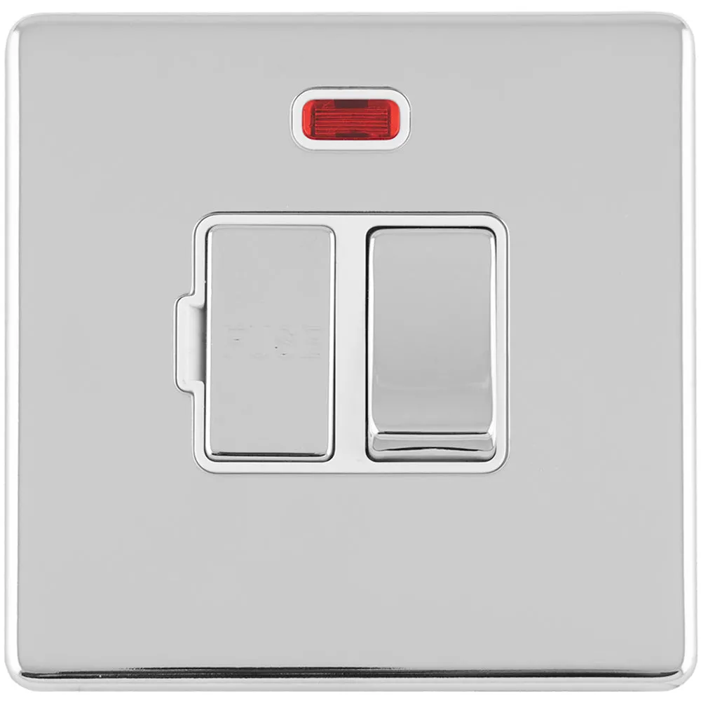 1 Gang 13A Switched Fuse Spur Neon SCREWLESS POLISHED CHROME Mains Isolation