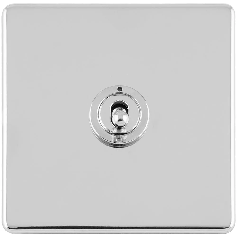 1 Gang Single Retro Toggle Light Switch SCREWLESS POLISHED CHROME 10A 2Way Lever