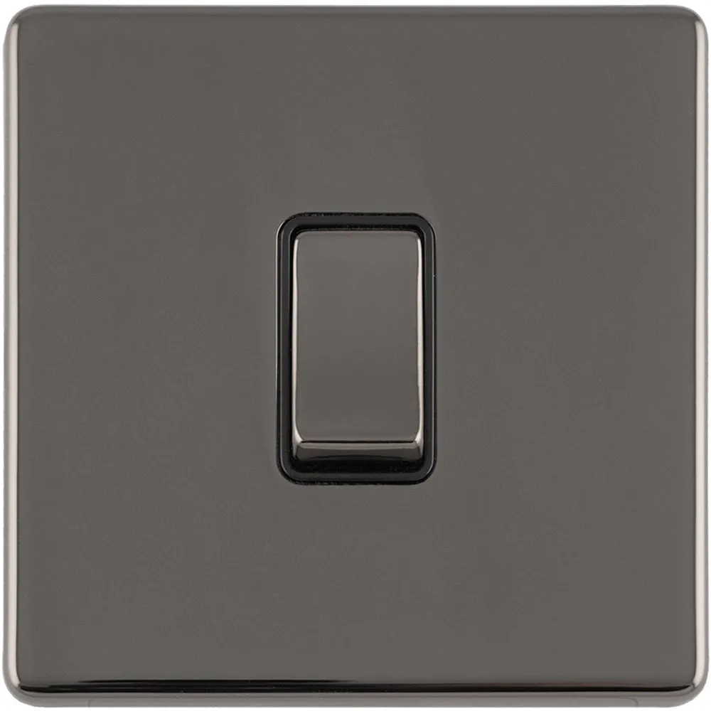1 Gang Single Light Switch SCREWLESS BLACK NICKEL 2 Way 10A Metal Rocker Slim