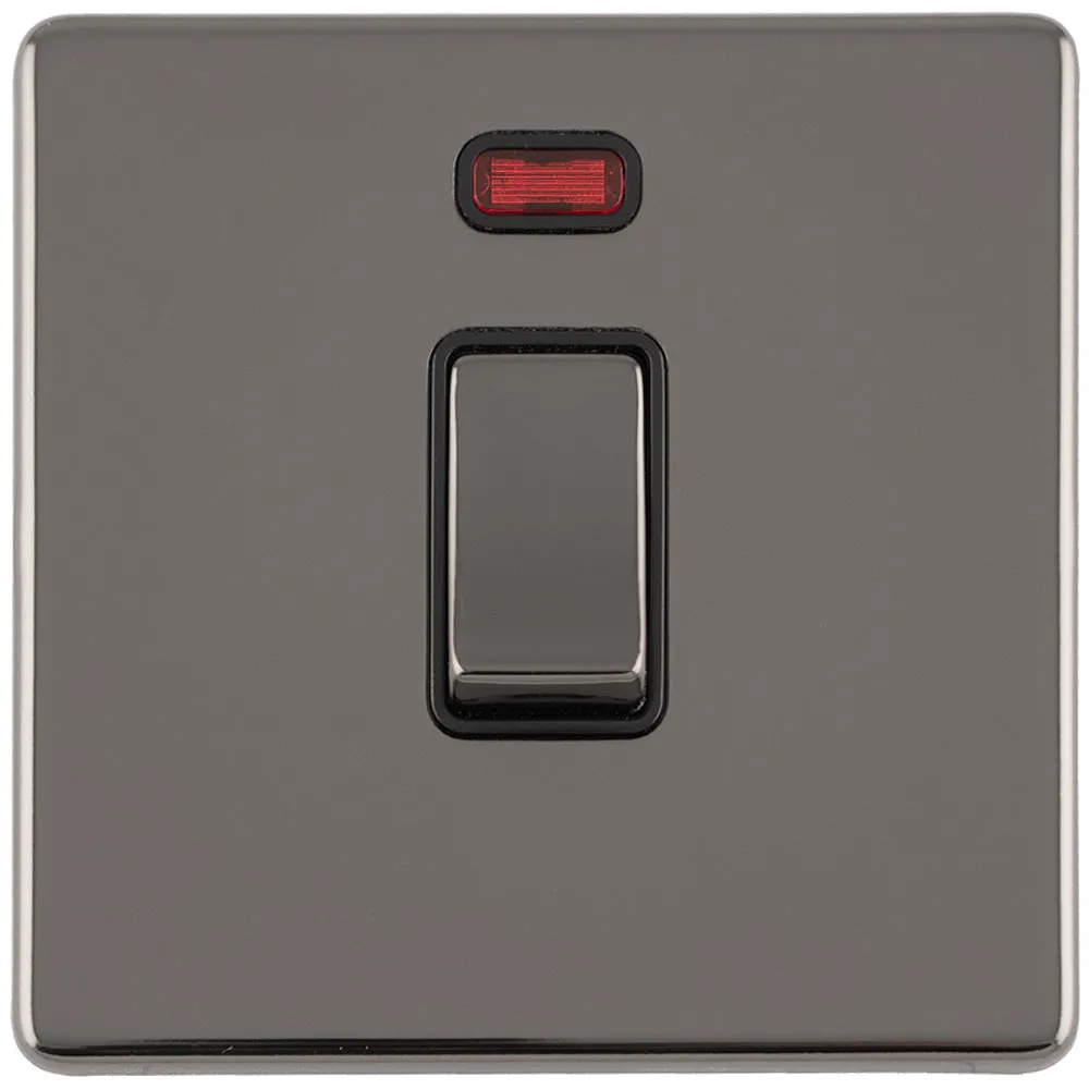1 Gang 20A Single Light Switch & Neon SCREWLESS BLACK NICKEL 2 Way Rocker Plate