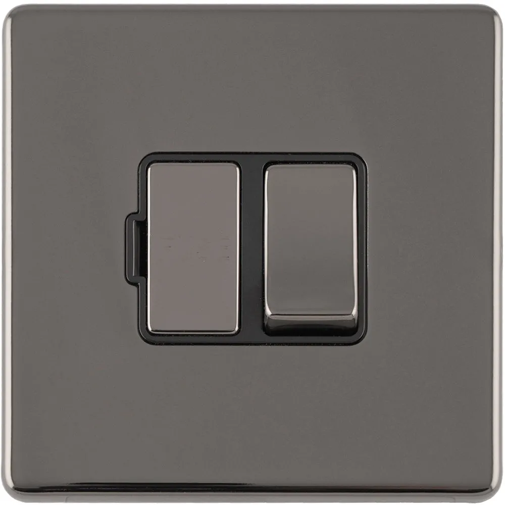 1 Gang 13A Switched Fuse Spur SCREWLESS BLACK NICKEL Rocker Mains Isolation