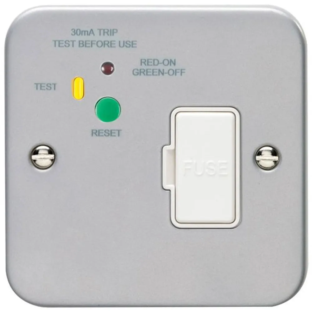 1 Gang Single 13A Unswitched Fuse Spur & 30mA Passive RCD METAL CLAD Safety