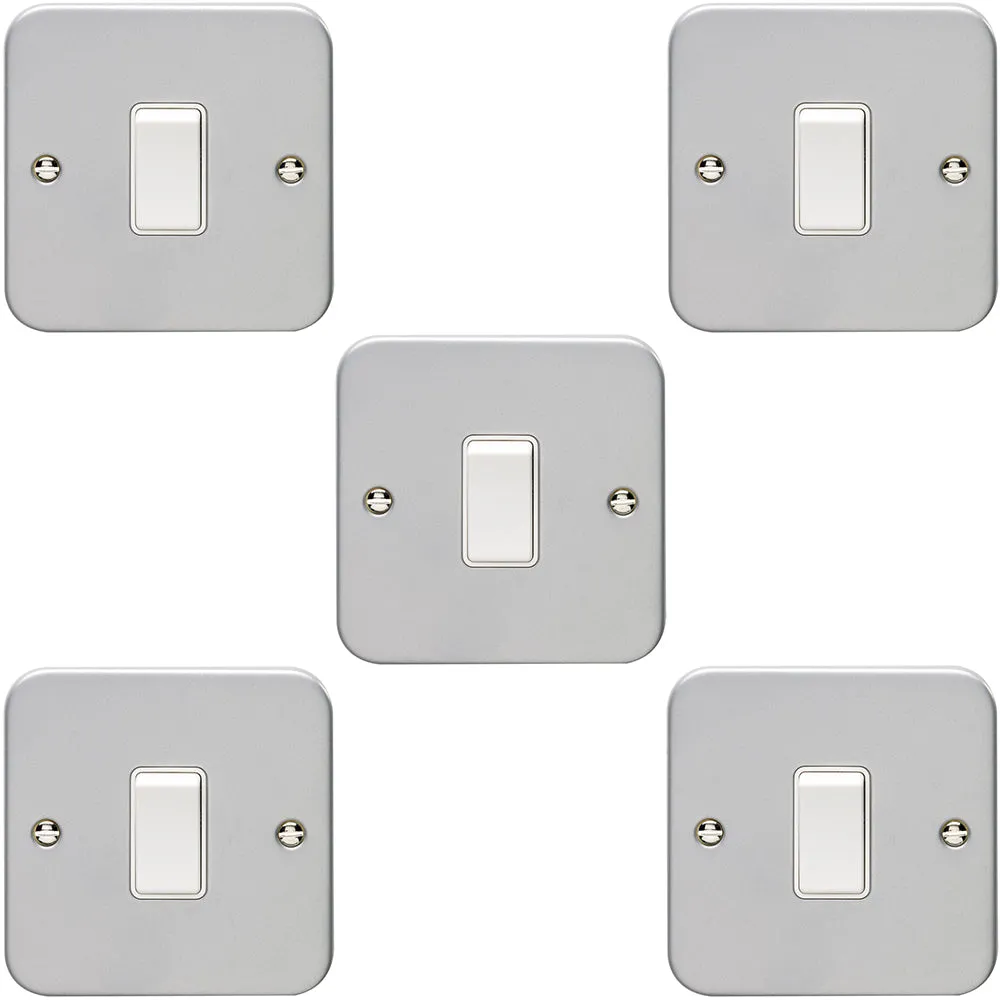 5 PACK 1 Gang Single Light Switch 2 Way 10A HEAVY DUTY METAL CLAD - White Rocker