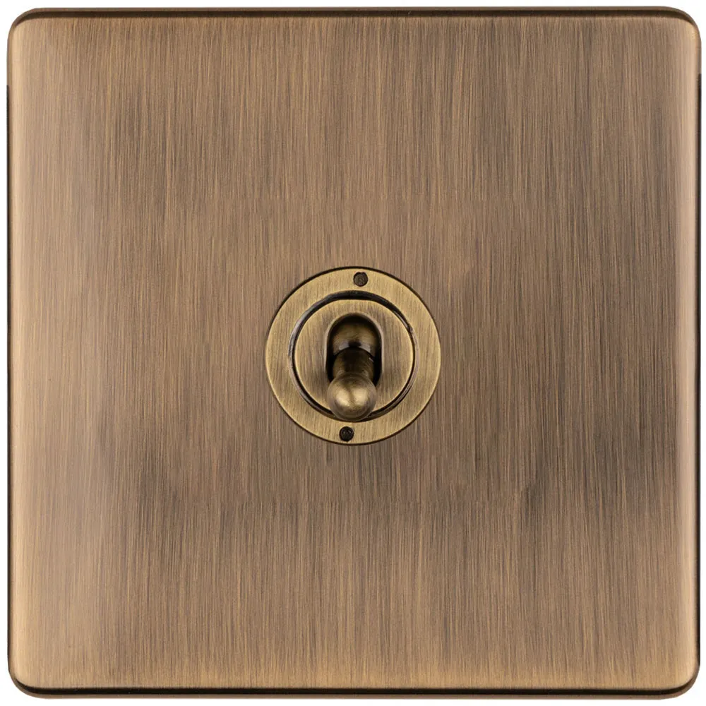 1 Gang Single Retro Toggle Light Switch SCREWLESS ANTIQUE BRASS 10A 2 Way Lever